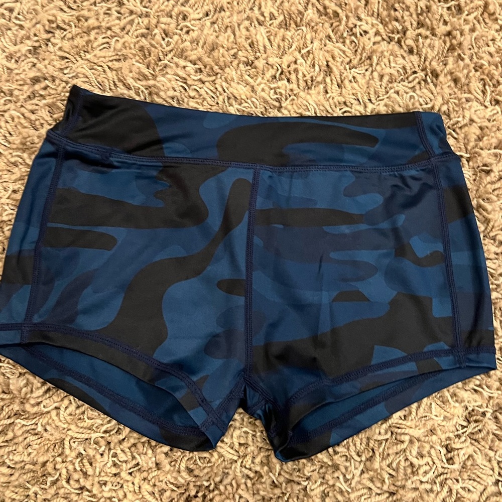 New girls large ZYIA blue camo spandex biker shorts - dance gym volleyball